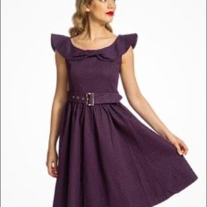 Lindy Bop purple polka dot belted retro dress